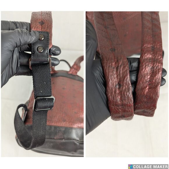 MCM Metallic Visetos Side Stud Stark Leather Backpack Burgundy Made in korea.